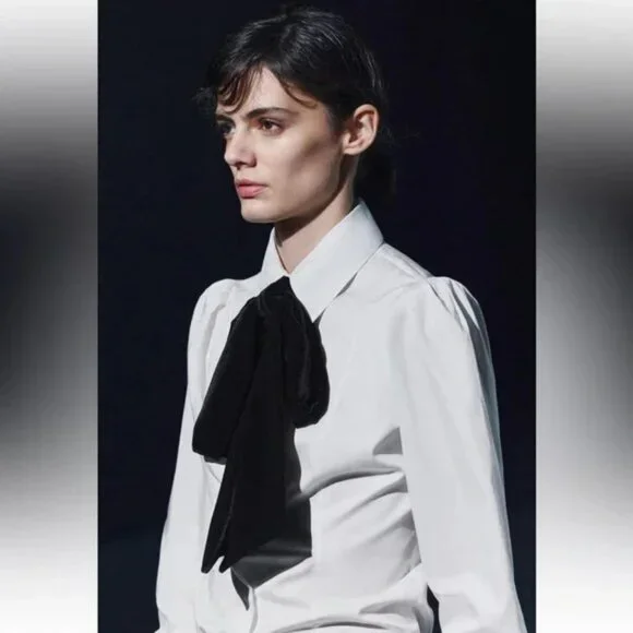 ZARA VELVET BOW SHIRT ZW COLLECTION - Picture 2 of 9